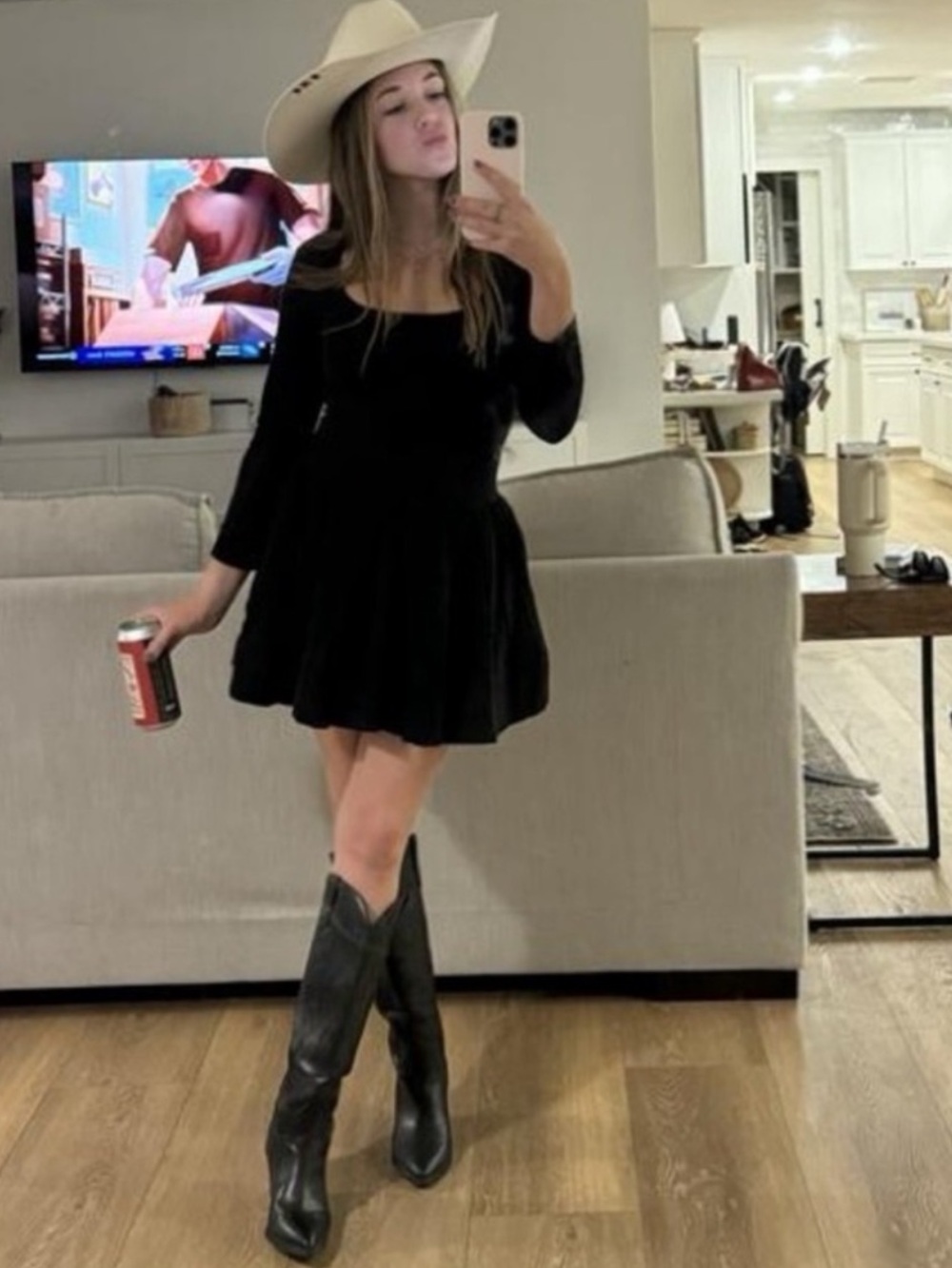 Free People Onda Drop Waist Long Sleeve Black Mini Dress New!